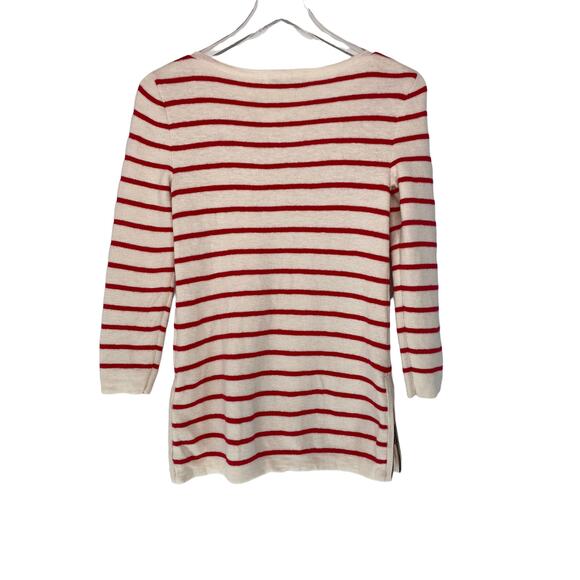Madewell Seaside Side-Zip Red Cream Striped Cotton Crewneck Sweater Size XS - Picture 8 of 10